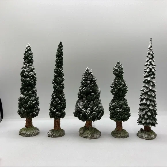 Department 56 1998 Vintage Village Snowy Evergreens Set Of 5 Large 52614 Retired - Picture 7 of 12